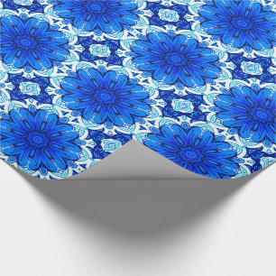 Muster geometrischer Blume in Cobalt Blue und Navy Geschenkpapier