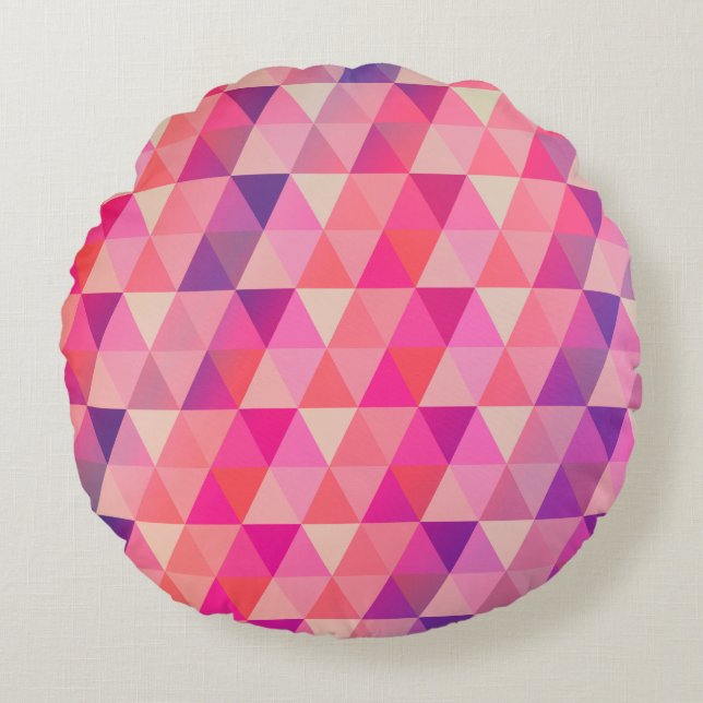 Muster geometrischer leuchtender roter Dreiecke Rundes Kissen (Vorderseite)