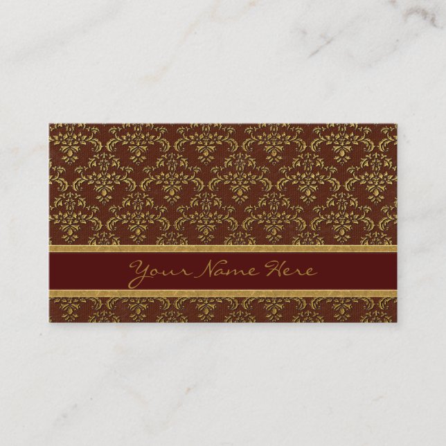Muster Gold & Brown Damask Visitenkarte (Vorderseite)