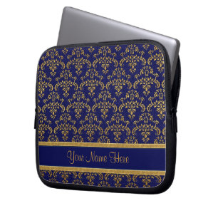 Muster Gold und Blue Damask Laptopschutzhülle