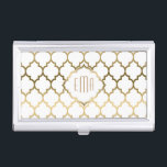 Muster Gold und Weiß mit moderner Geometrie Visitenkarten Etui<br><div class="desc">Elegantes,  modernes,  geometrisches Quatrefolienmuster in Gold und Weiß,  das auf dem individuell anpassbaren weißen Hintergrund nahtlos verläuft.</div>