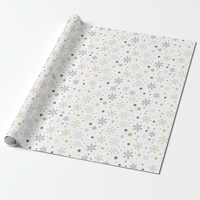 Muster grauer und gelber Schneeflocken Geschenkpapier (Ungerollt)