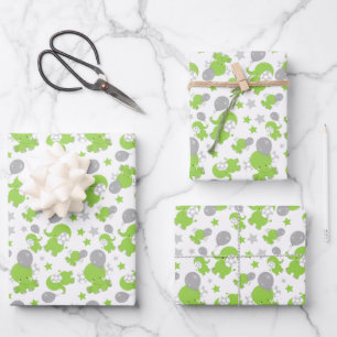 Muster grüner Elefanten, Niedliche Elefanten, Ster Geschenkpapier Set