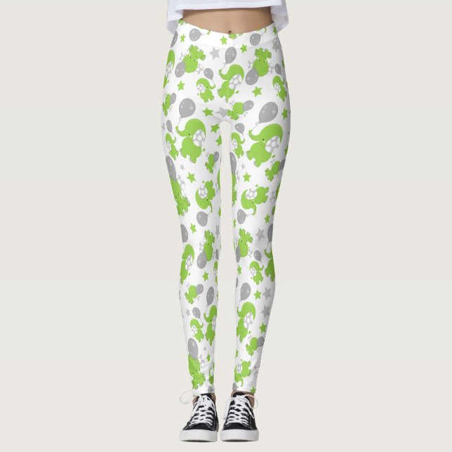 Muster grüner Elefanten, Niedliche Elefanten, Ster Leggings (Vorderseite)