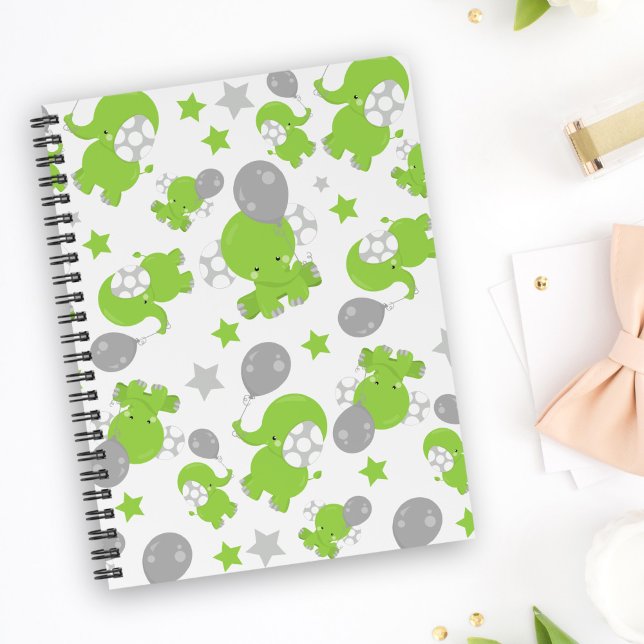 Muster grüner Elefanten, Niedliche Elefanten, Ster Notizbuch (Von Creator hochgeladen)