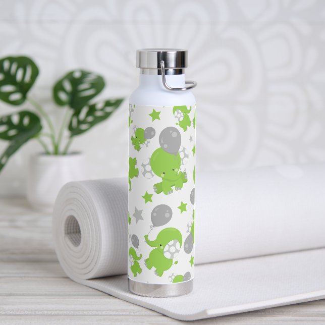 Muster grüner Elefanten, Niedliche Elefanten, Ster Trinkflasche (Yoga)