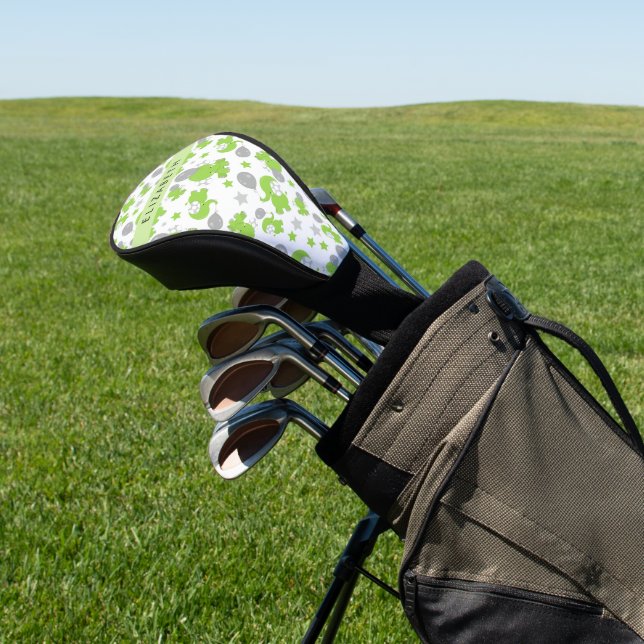 Muster grüner Elefanten, Sterne, Ihr Name Golf Headcover (In SItu)