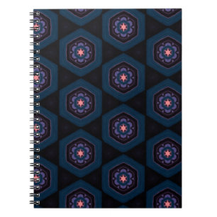 Muster Hexagonal mit rosa und blauen Blumen Notizblock