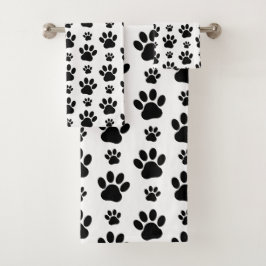 Muster, Hundeschrauben, Paw Prints, Schwarz und We Badhandtuch Set