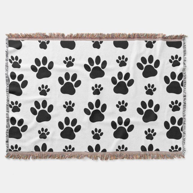 Muster, Hundeschrauben, Paw Prints, Schwarz und We Decke (Vorderseite)