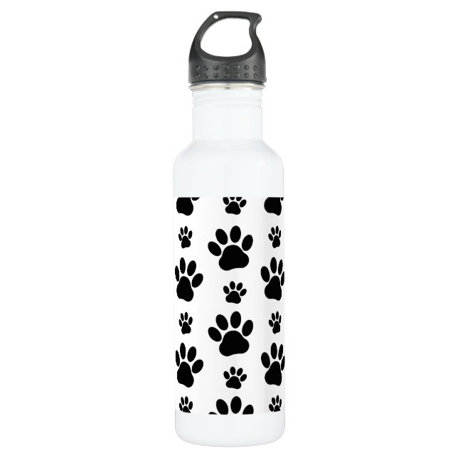 Muster, Hundeschrauben, Paw Prints, Schwarz und We Edelstahlflasche (Vorderseite)