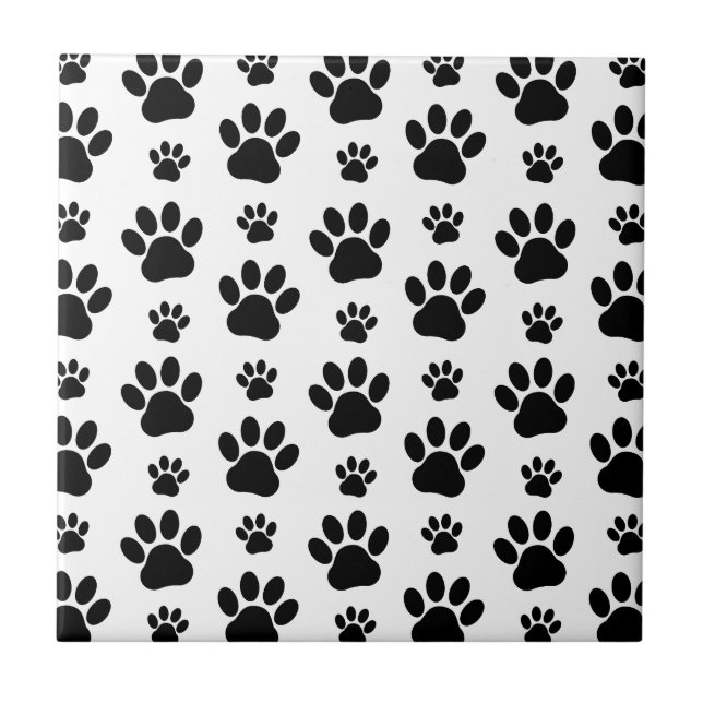 Muster, Hundeschrauben, Paw Prints, Schwarz und We Fliese (Vorderseite)