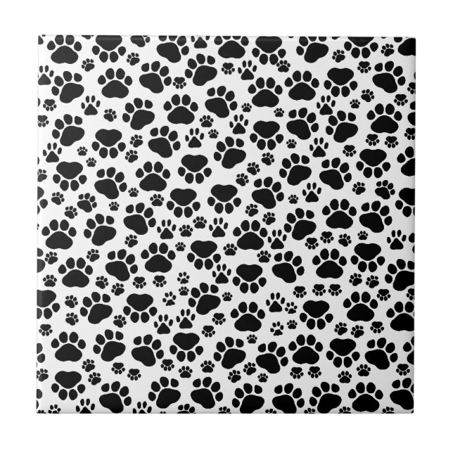 Muster, Hundeschrauben, Paw Prints, Schwarz und We Fliese (Vorderseite)