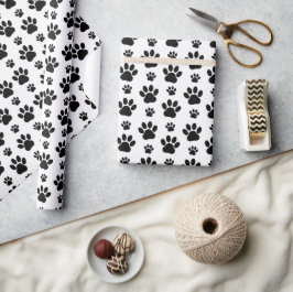 Muster, Hundeschrauben, Paw Prints, Schwarz und We Geschenkpapier