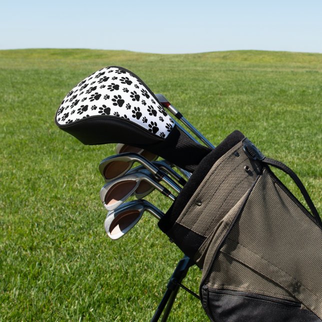 Muster, Hundeschrauben, Paw Prints, Schwarz und We Golf Headcover (In SItu)