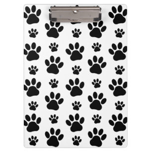 Muster, Hundeschrauben, Paw Prints, Schwarz und We Klemmbrett