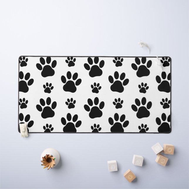 Muster, Hundeschrauben, Paw Prints, Schwarz und We Schreibtischunterlage (Kindertisch)