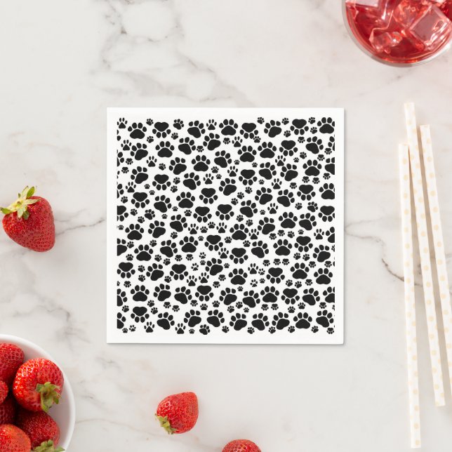 Muster, Hundeschrauben, Paw Prints, Schwarz und We Serviette (Beispiel)