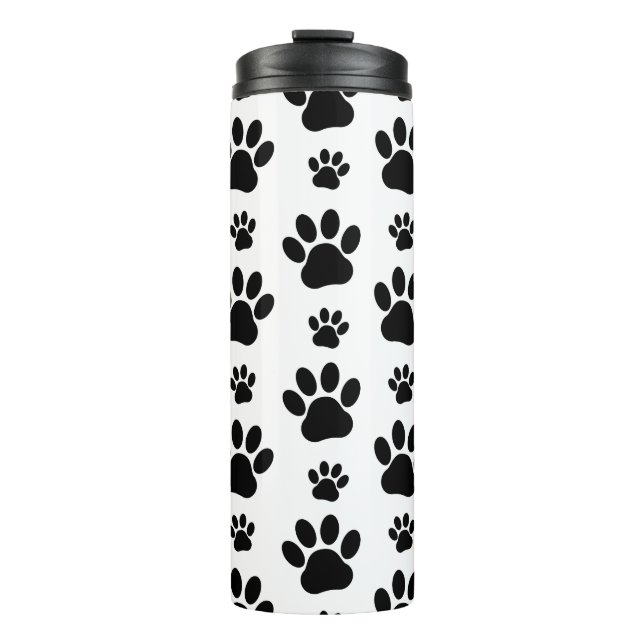Muster, Hundeschrauben, Paw Prints, Schwarz und We Thermosbecher (Vorderseite)