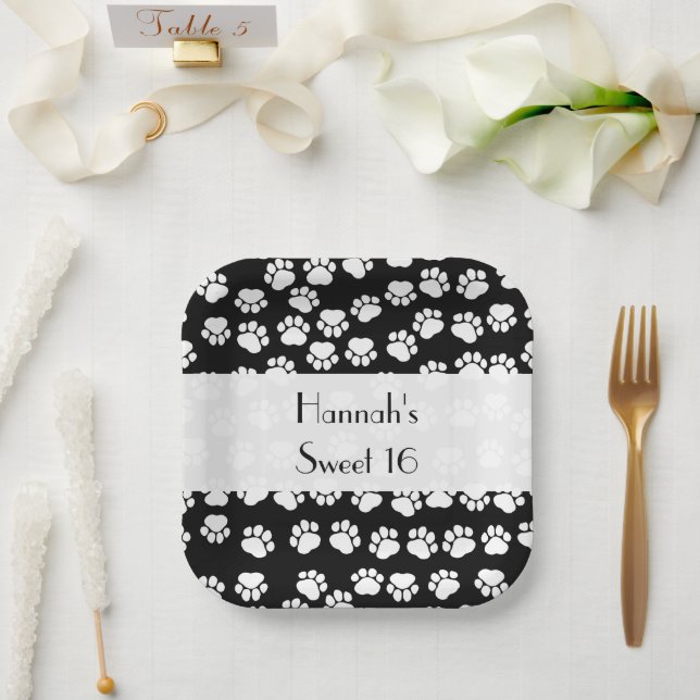 Muster, Hundeschrauben, Schwarz und Weiß, Süß 16 Pappteller (Hochzeit)