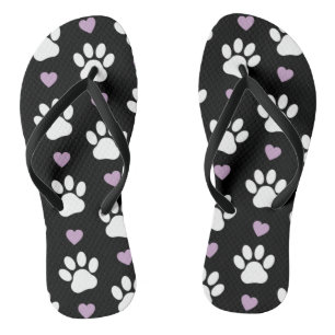 Muster, Hundeschrauben, weiße Pfoten, Lilakherzen Flip Flops