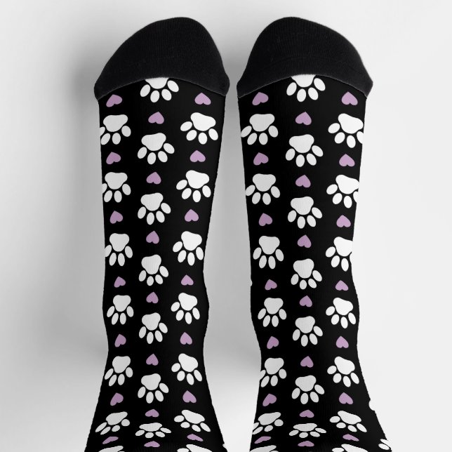 Muster, Hundeschrauben, weiße Pfoten, Lilakherzen Socken (Oben)