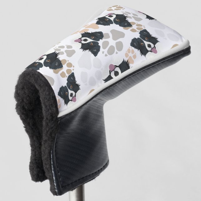Muster-Hundetatzen-Border-Collie Golf Headcover (3/4 Vorderseite)