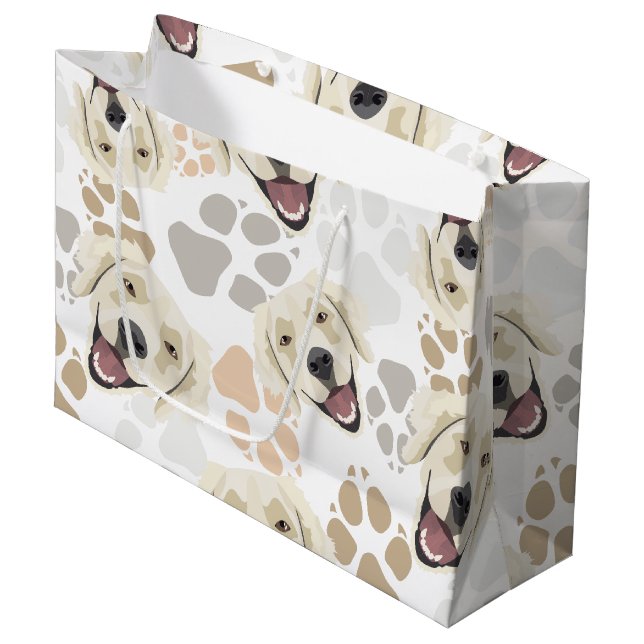 Muster-Hundetatzen-golden retriever Große Geschenktüte (Vorderseite Schrägansicht)