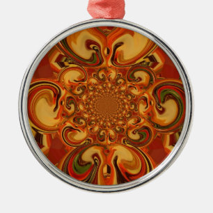 Muster in Orangen-, Braun-, Grün- Silbernes Ornament