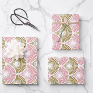 Muster in rosa und braunem Semi Geschenkpapier Set