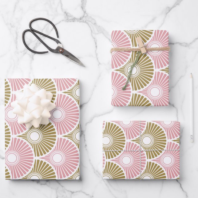 Muster in rosa und braunem Semi Geschenkpapier Set (Vorderseite)