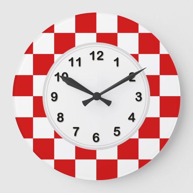 Muster in Rot und Weiß Große Wanduhr (Vorderseite)