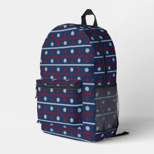 Muster in Rot-Weiß und Blau-Ozean Bedruckter Rucksack