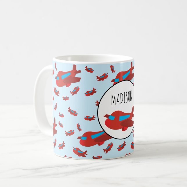 Muster-Individuelle Name für Red & Blue Airplane Kaffeetasse (Vorderseite Links)