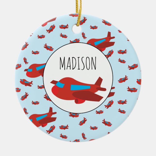 Muster-Individuelle Name für Red & Blue Airplane Keramik Ornament (Vorne)