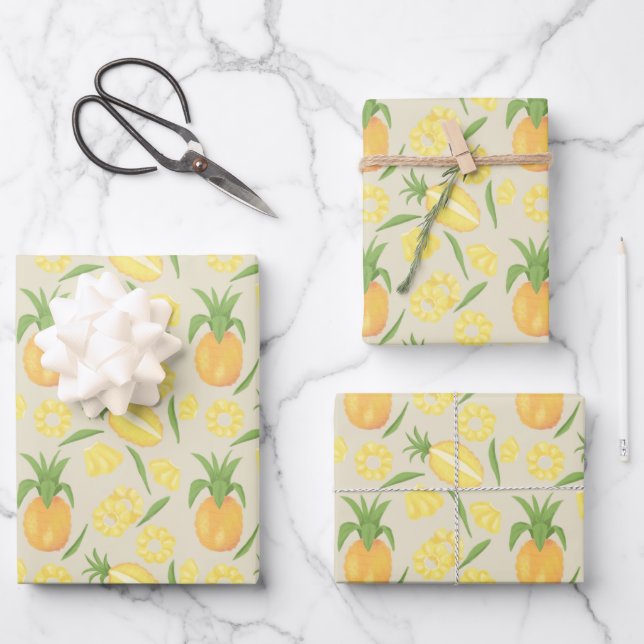 Muster-Kollektion für Obstkörbe - Ananas Geschenkpapier Set (Vorderseite)