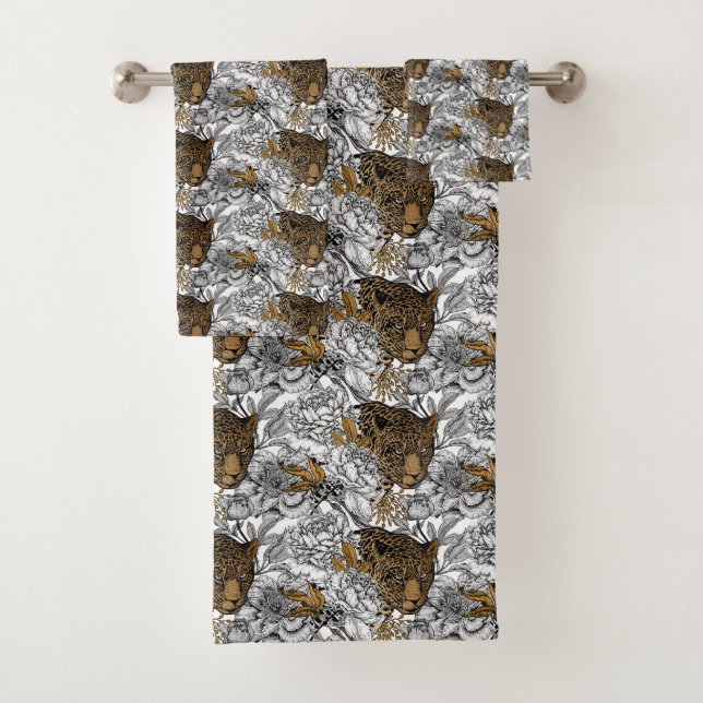 Muster Leopard & Peonies Badhandtuch Set (Insitu)