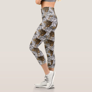 Muster Leopard & Peonies Capri Leggings
