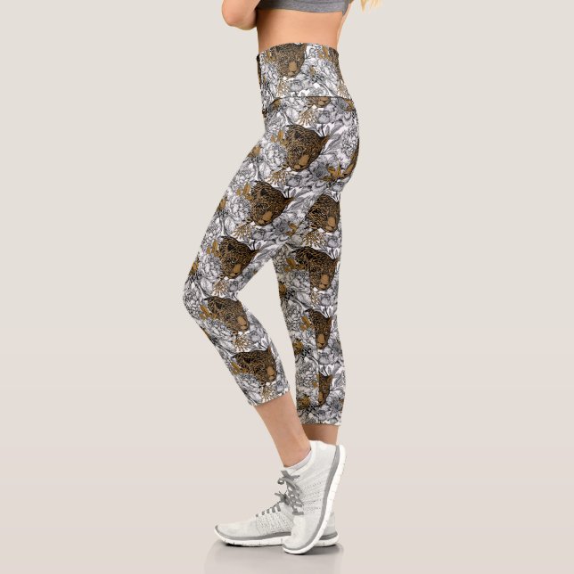 Muster Leopard & Peonies Capri Leggings (Links)