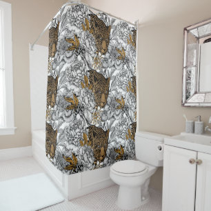 Muster Leopard & Peonies Duschvorhang
