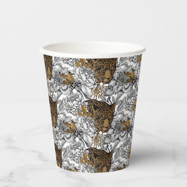 Muster Leopard & Peonies Pappbecher (Vorderseite)