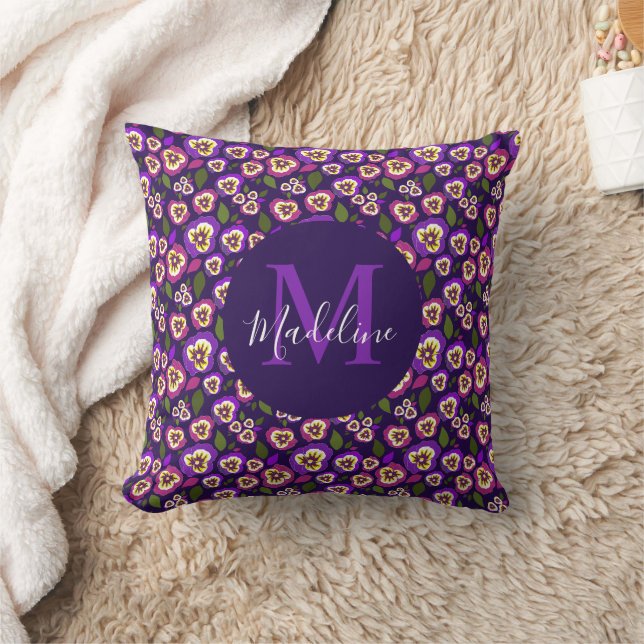 Muster Lila Monogramm für Girly Floral Stiefmütter Kissen (Decke)