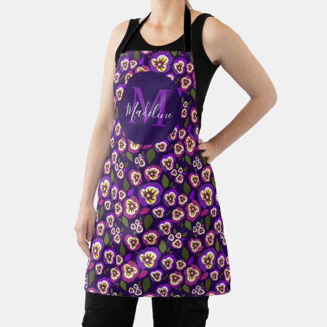 Muster Lila Monogramm für Girly Floral Stiefmütter Schürze (InSitu)