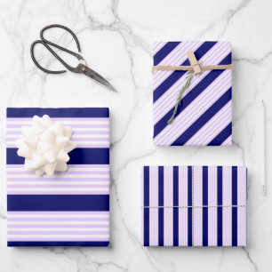 Muster Lilac und weiße Streifen mit marineblau Geschenkpapier Set