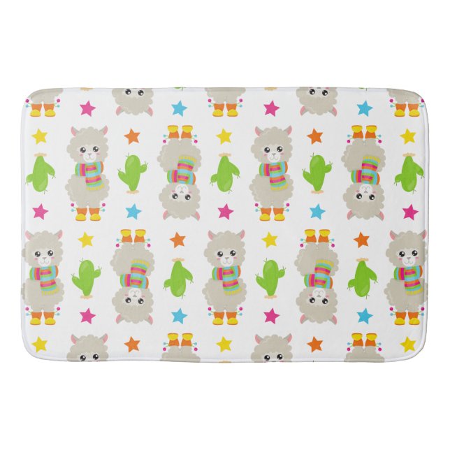 Muster Llamas, Niedlich Llamas, Alpacas, Kakteen Badematte (Vorderseite)