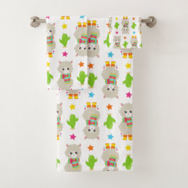 Muster Llamas, Niedlich Llamas, Alpacas, Kakteen Badhandtuch Set