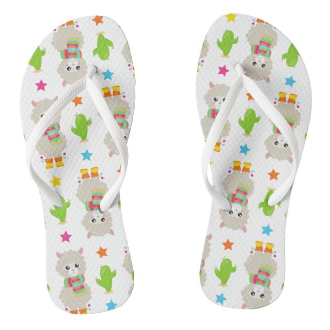 Muster Llamas, Niedlich Llamas, Alpacas, Kakteen Flip Flops (Fußbett)