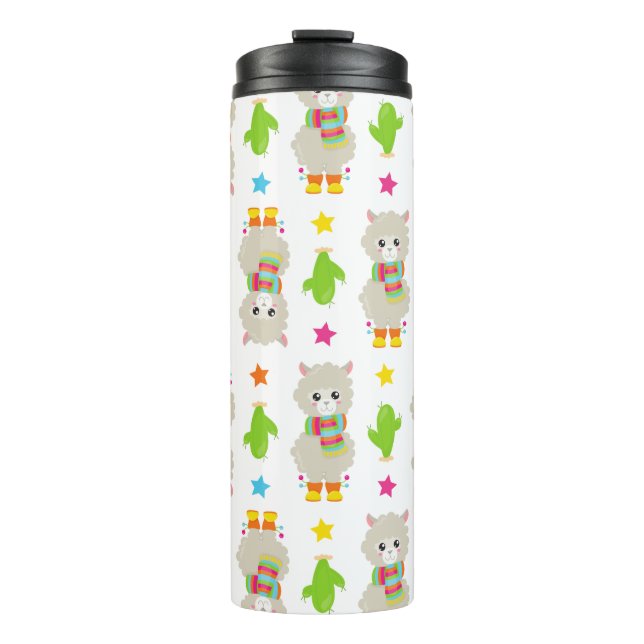 Muster Llamas, Niedlich Llamas, Alpacas, Kakteen Thermosbecher (Vorderseite)