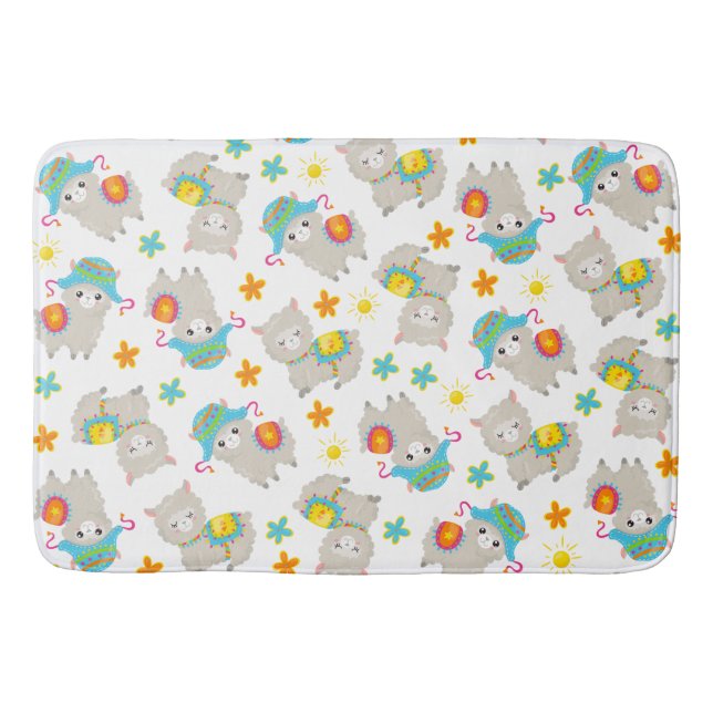 Muster Llamas, Niedliche Llamas, Alpacas, Blume Badematte (Vorderseite)