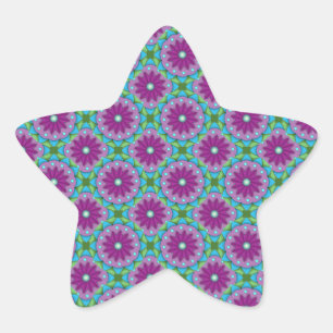 Muster Magenta, Rosa und Grüne Blume Stern-Aufkleber